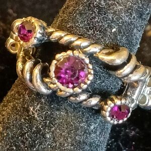 Paparazzi Silvertone Stretch Ring With Purple Stones